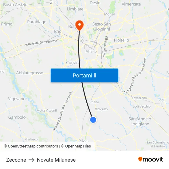 Zeccone to Novate Milanese map