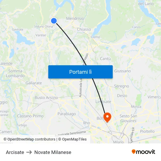 Arcisate to Novate Milanese map