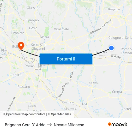 Brignano Gera D' Adda to Novate Milanese map