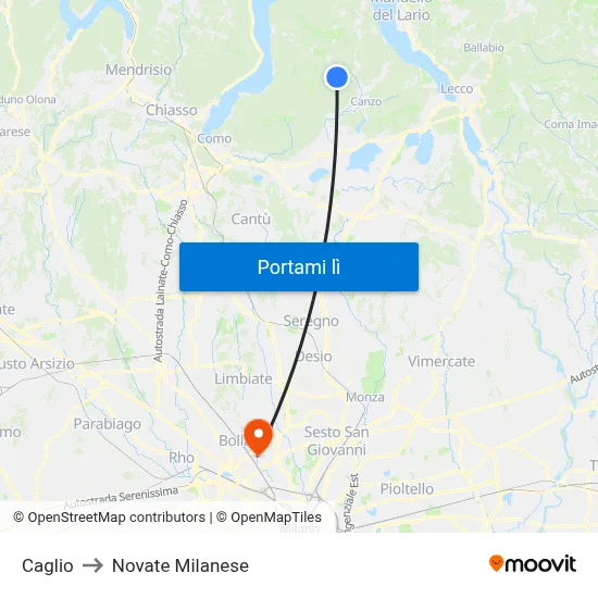 Caglio to Novate Milanese map
