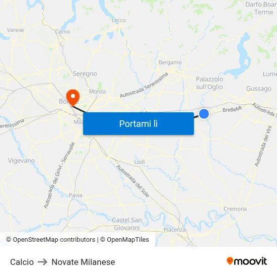 Calcio to Novate Milanese map
