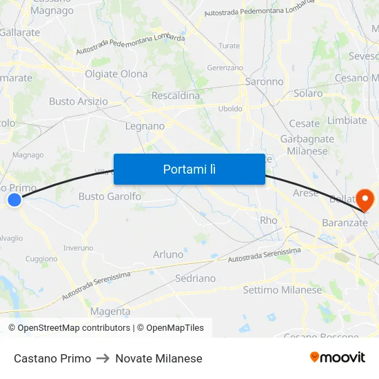 Castano Primo to Novate Milanese map