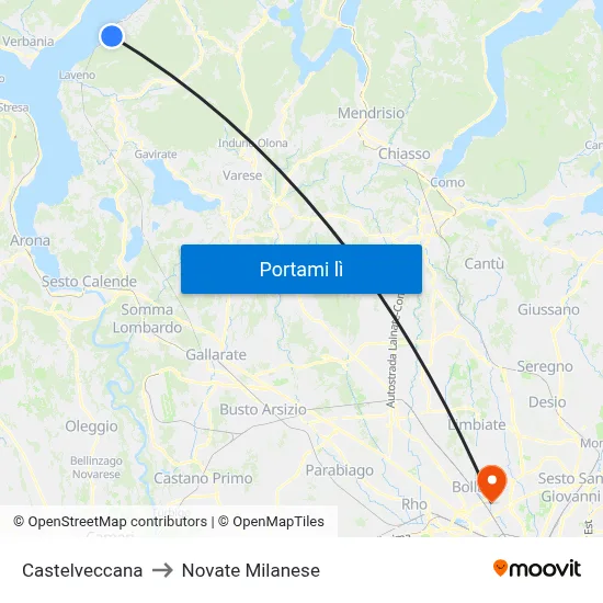 Castelveccana to Novate Milanese map