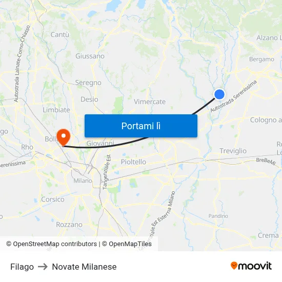 Filago to Novate Milanese map