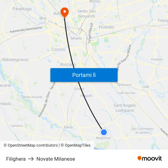 Filighera to Novate Milanese map