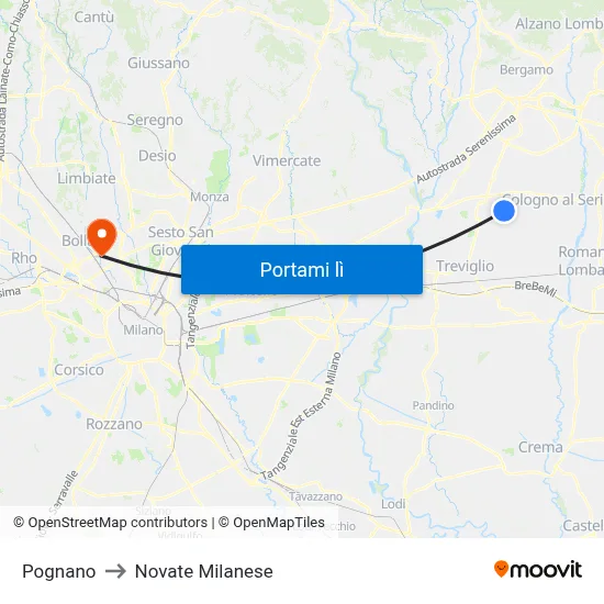 Pognano to Novate Milanese map