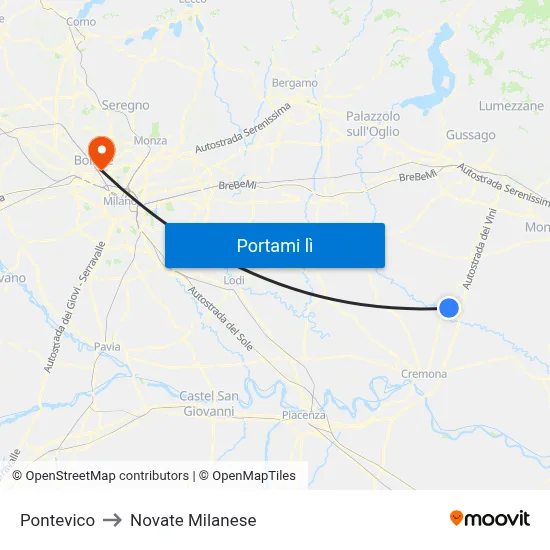 Pontevico to Novate Milanese map