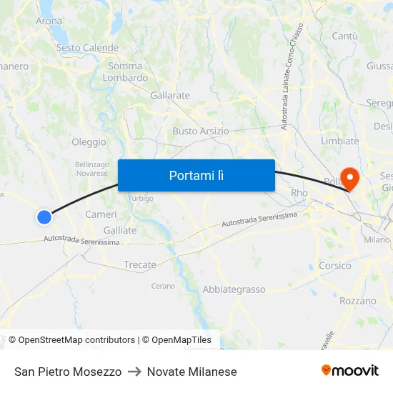 San Pietro Mosezzo to Novate Milanese map