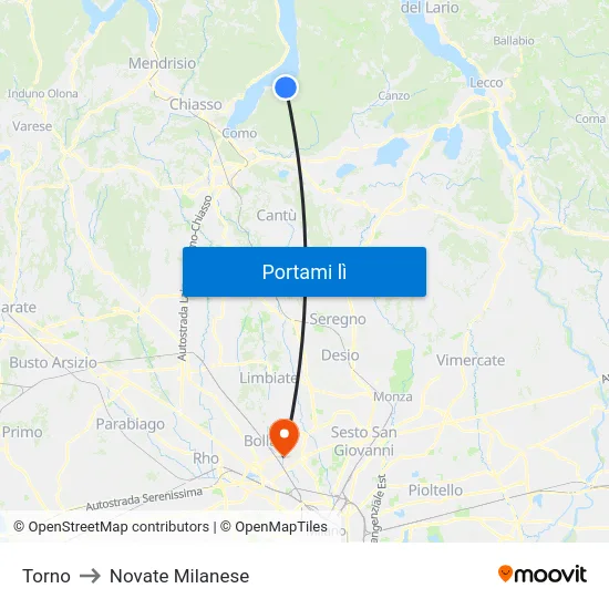 Torno to Novate Milanese map