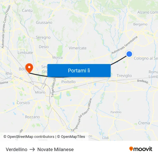 Verdellino to Novate Milanese map