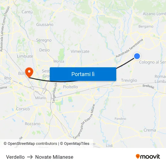 Verdello to Novate Milanese map