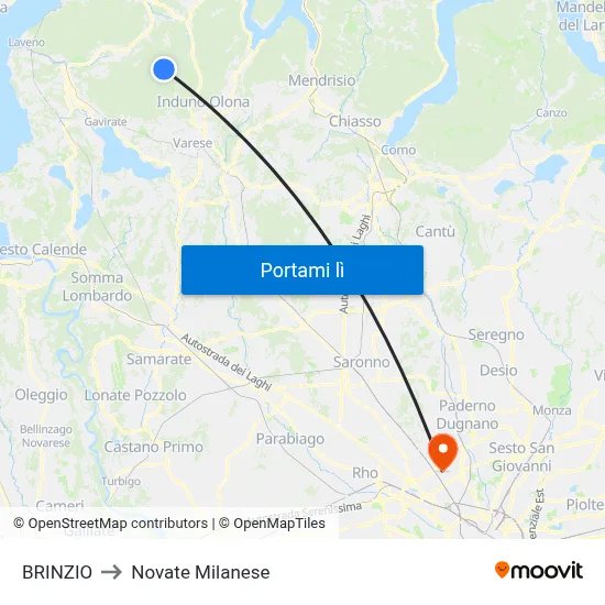 BRINZIO to Novate Milanese map