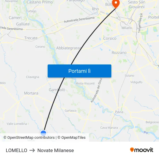 LOMELLO to Novate Milanese map