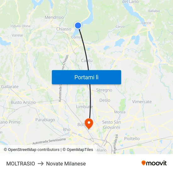 MOLTRASIO to Novate Milanese map