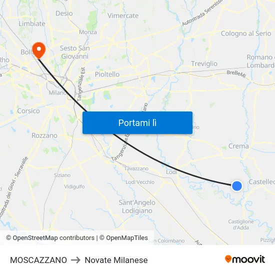 MOSCAZZANO to Novate Milanese map