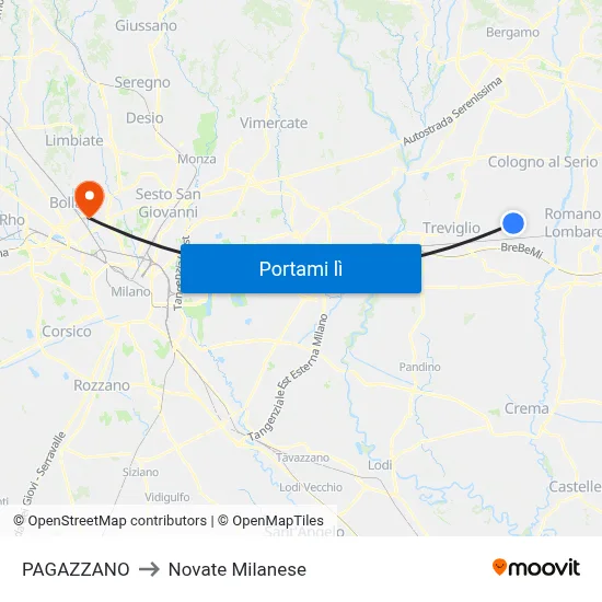PAGAZZANO to Novate Milanese map
