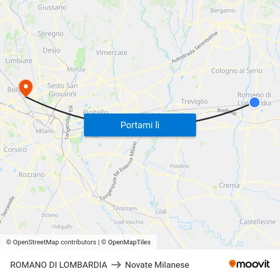 ROMANO DI LOMBARDIA to Novate Milanese map