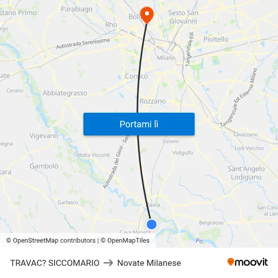TRAVAC? SICCOMARIO to Novate Milanese map