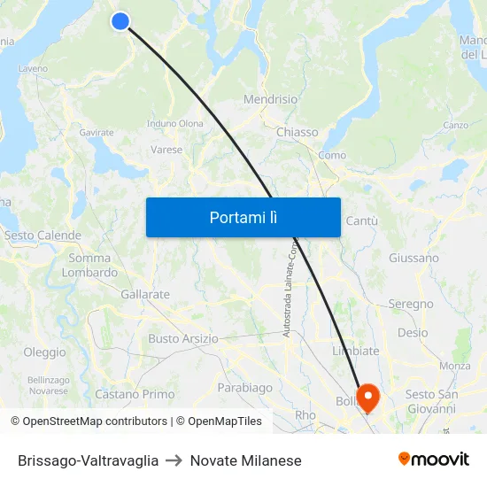 Brissago-Valtravaglia to Novate Milanese map