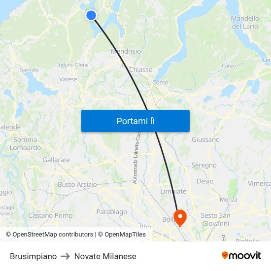 Brusimpiano to Novate Milanese map