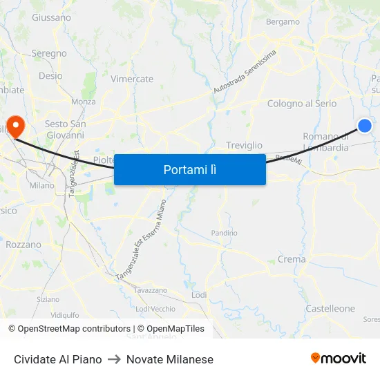 Cividate Al Piano to Novate Milanese map