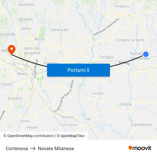 Cortenova to Novate Milanese map