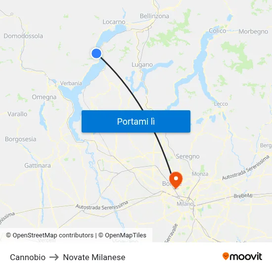 Cannobio to Novate Milanese map