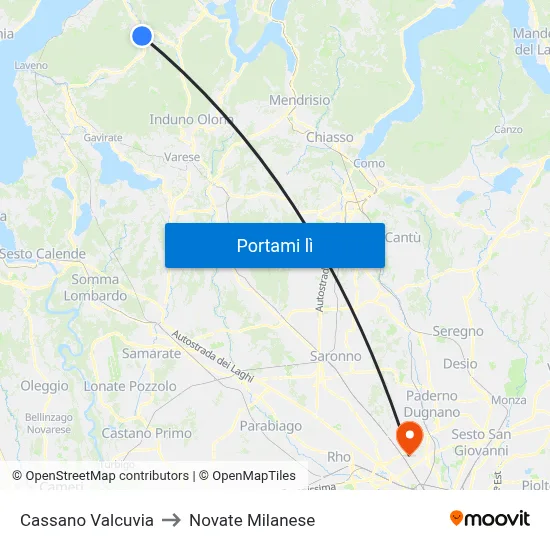 Cassano Valcuvia to Novate Milanese map