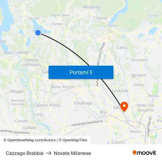 Cazzago Brabbia to Novate Milanese map