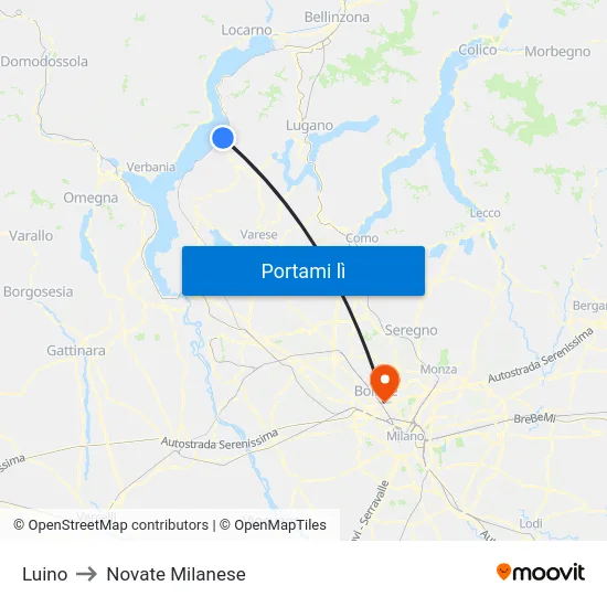 Luino to Novate Milanese map