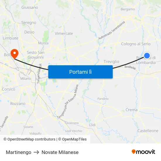 Martinengo to Novate Milanese map