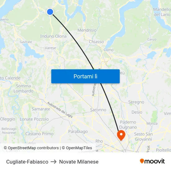 Cugliate-Fabiasco to Novate Milanese map