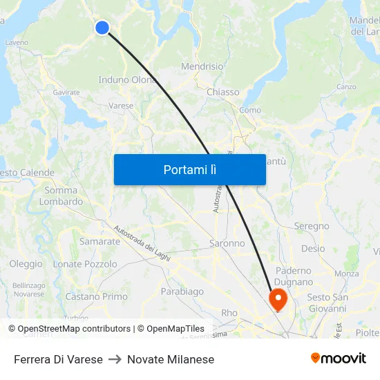 Ferrera Di Varese to Novate Milanese map