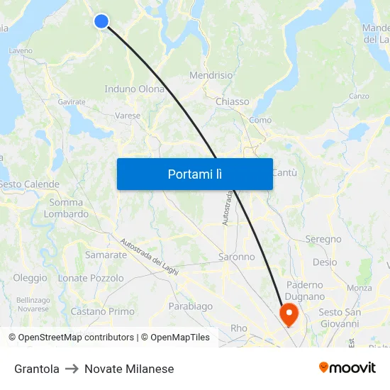 Grantola to Novate Milanese map