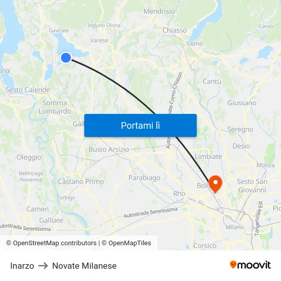 Inarzo to Novate Milanese map