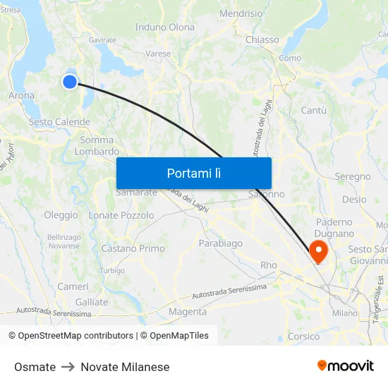 Osmate to Novate Milanese map