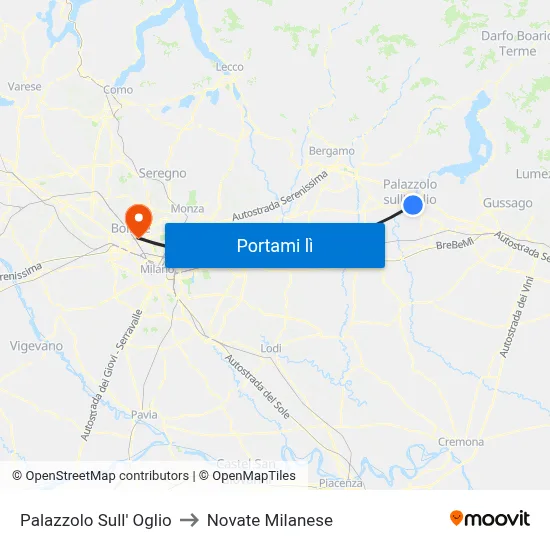 Palazzolo Sull' Oglio to Novate Milanese map