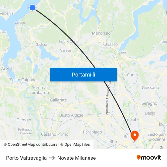 Porto Valtravaglia to Novate Milanese map