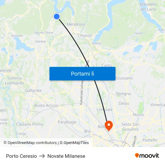 Porto Ceresio to Novate Milanese map