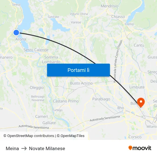 Meina to Novate Milanese map