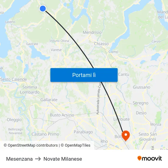 Mesenzana to Novate Milanese map