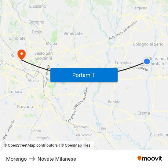 Morengo to Novate Milanese map