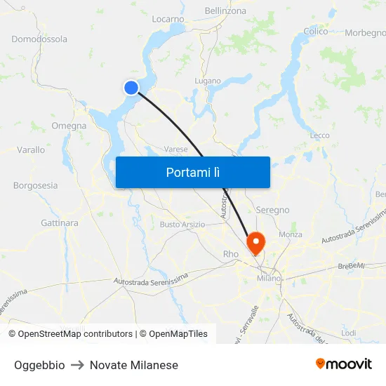 Oggebbio to Novate Milanese map