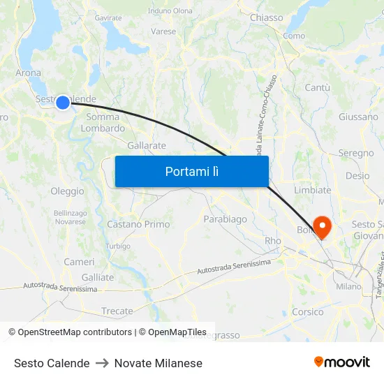 Sesto Calende to Novate Milanese map