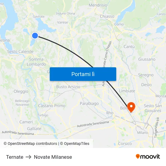 Ternate to Novate Milanese map