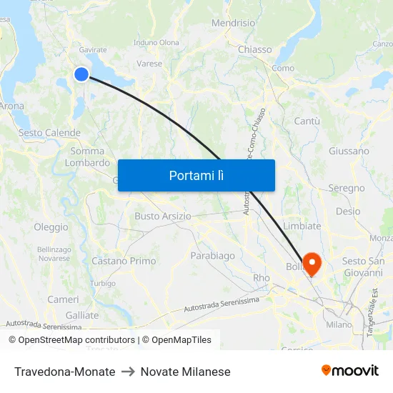 Travedona-Monate to Novate Milanese map