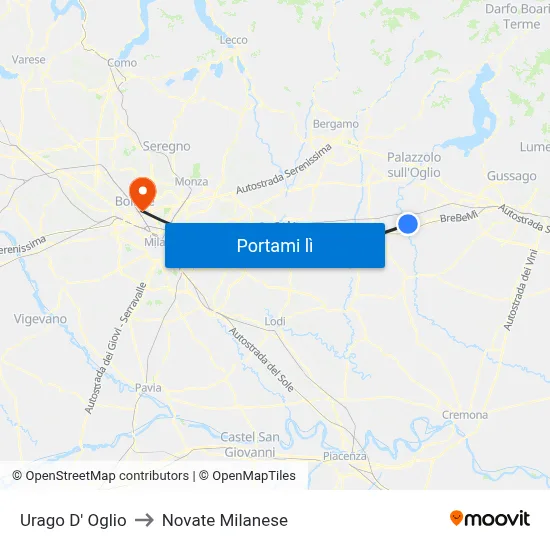 Urago D' Oglio to Novate Milanese map