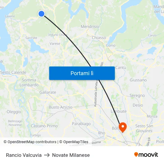 Rancio Valcuvia to Novate Milanese map