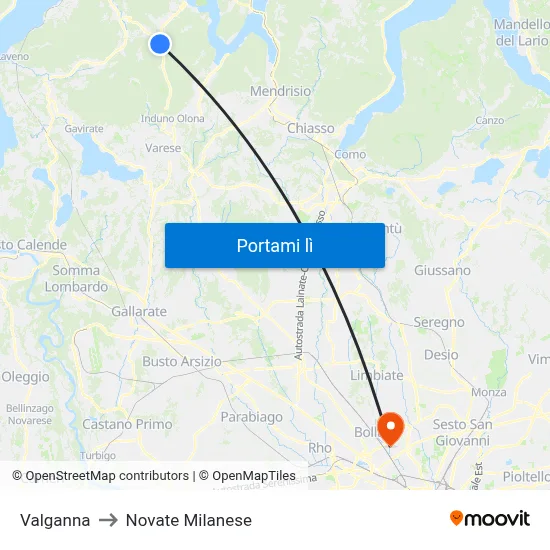 Valganna to Novate Milanese map