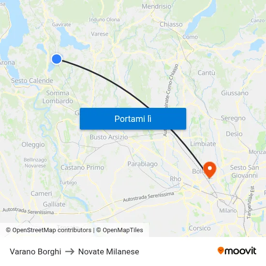 Varano Borghi to Novate Milanese map